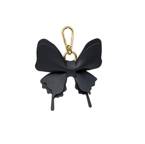 Women's Leather Bow Keychain, Stylish Multi-Color Bag Charm with Lobster Clasp, Cute Purse/Key Accessory - color: Blacka