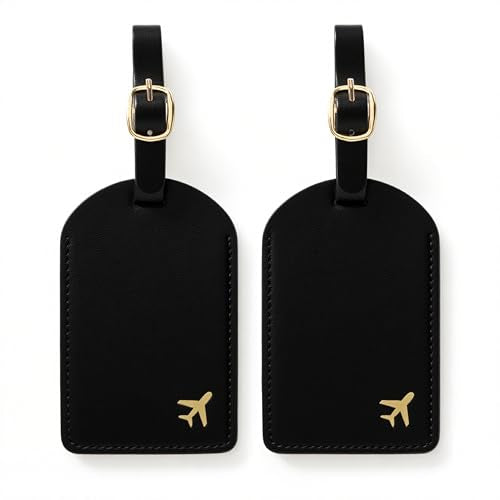 Luggage Tags for Suitcases, PU Leather Travel Tags for Luggage - color: Black