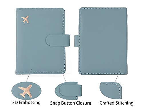 Melsbrinna Premium Leather Passport Holder Covers Case, Waterproof Rfid Blocking Travel Wallet Passport Holder with Pen Holder, Cute Passport Book for Women/Men - color: AB-Greyish green