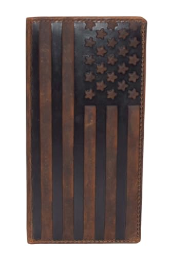 Genuine Leather Checkbook Cover For Men & Women Checkbook Holder Wallet RFID Blocking USA Series (USA Flag Brown) - color: USA Flag Brown