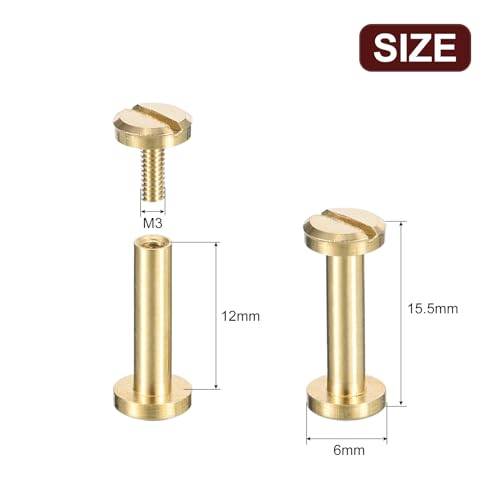 uxcell 30Pack Brass Chicago Screws, 12x6mm Flat Head Screw Back Binding Post Nail Stud Rivets Fastener for DIY Leather Craft Belt Strap - size: 12x6mm