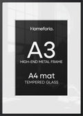 Homeforia A3 Black Picture Frame, High-End Metal, A4 Mat, Glass | High End Aluminum, Tempered Glass, Acid-Free A4 Removable Mat, A3 Edge-to-Edge Display, Wall Kit, Set Of 1 - color: Carbon Black, size: A3
