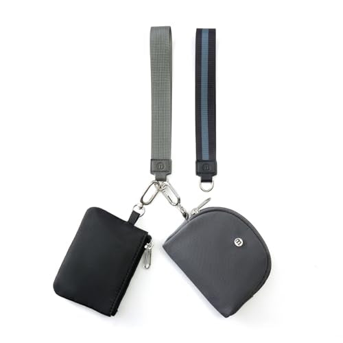 Mini Dual Pouch Wristlet Wallet for Women – Zip Around wristlet Keychain Wallet with 2 Wristlets, Ideal for Dog Walking, Coffee Runs & Lunch Break Essentials (Black+Grey) - color: Black+Grey