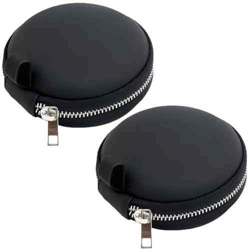 2PCS Round PU Leather Hard Shell Earbud Case Portable Headphone Ear Buds Bag Mini Earphone Holder Wireless Headset Carrying Pouch Cell Phone Organizer for Smartphone Earpieces