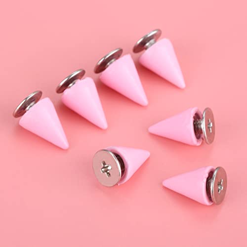 Yetaha Pink 7x10MM Cone Punk Screw Back Rivet Spikes, Metal Studs - color: Pink