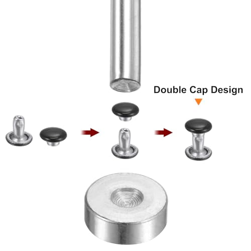 HARFINGTON 100 Sets 8mm x 6mm Metal Double Cap Leather Rivets Snaps Studs Fasteners with 3pcs Setting Tools for Leather Craft DIY Repair Decoration, Brilliant Black - color: Brilliant Black, size: 8mm x 6mm