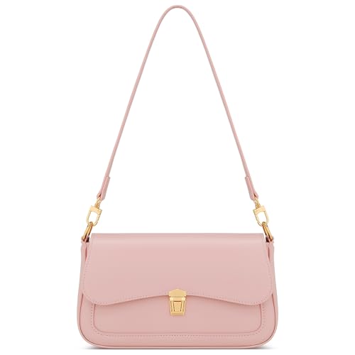 KKXIU Small Shoulder Bag for Women Cute Hobo Handbags Mini Clutch Purses | Classic Trendy Retro Underarm Crossbody Bag with Detachable Straps, Zipper Closure - color: Pink