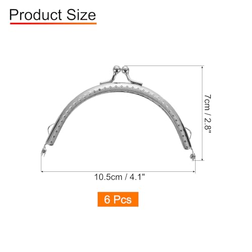 uxcell 6 Pcs Metal Purse Frame, 10.5cm/4.1" Vintage Arch Kiss Lock Clasp Frame Embossed for Purse Making, Handled Bag, Coin Bag Clutch Bag, Frame Hardware Replacements (Silver) - size: 4.1"