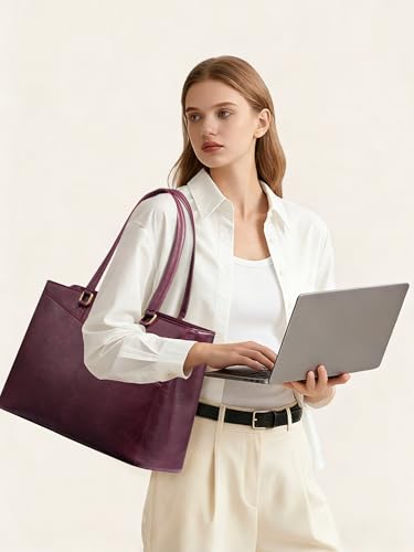 LOVEVOOK Laptop Tote Bag for Women,Leather Work Computer Briefcase Bag - color: Claret Color, size: 15.6 inch
