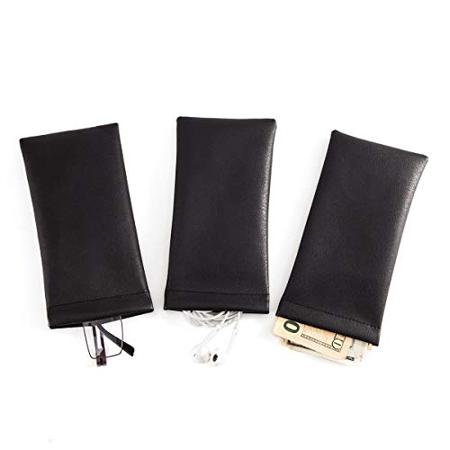 TRIUMPH VISION Eyeglass Case Glasses Case Soft Sunglass Pouch Sleeve 3 Pack | Slim Lightweight Alternative to Bulky Case, Leather Lined Protect Lens, Squeeze Easy to Use, Stylish Portable for Daily Use - color: 3 Pack Black