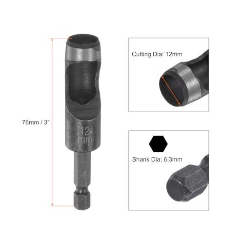 HARFINGTON 3pcs Leather Hollow Punch 1/4 Hex Shank for Drills, 12mm Dia Rotary Hole Punch for Thick Fabrics Leathercraft Working - size: 12mm