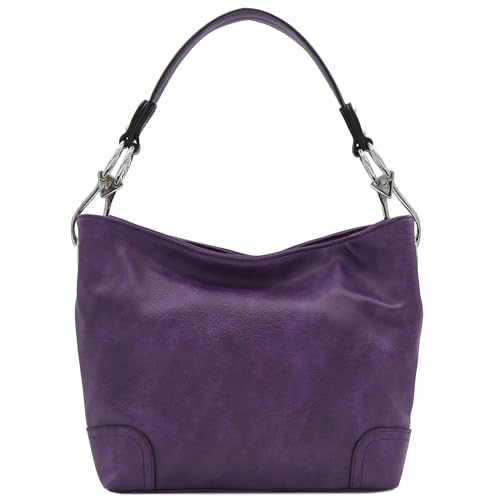 Hobo Shoulder Bag with Big Snap Hook Hardware - color: Purple