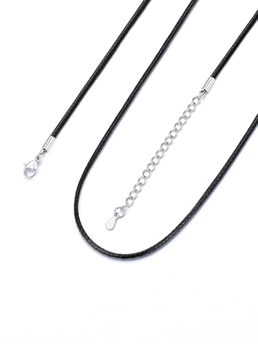 Bandmax Men Leather Necklace, Adjustable Wax String for Pendant, 16-30 Inch | 1.5/2/3MM Width, Versatile Round Braided Cord with Lobster Clasp, Waterproof Rope Links Extender Jewelry with Gift Box