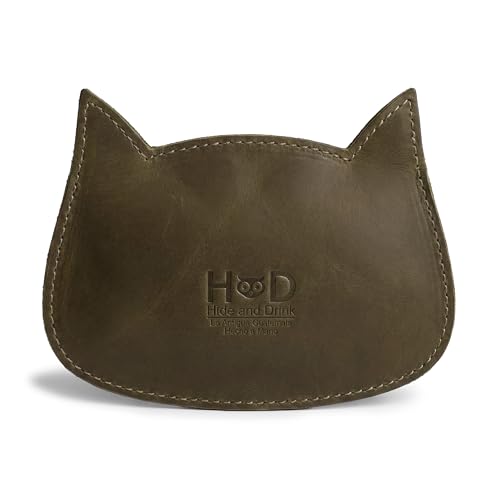 Hide & Drink, Cat Shape Wallet Handmade from Full Grain Leather - Dark Jade - color: Dark Jade
