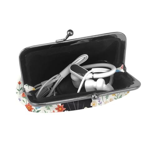 Kiss-lock Coin Purse for Women Change Purses Cute Small Coin Pouch Tiny Coin Wallet (Black Cat and Flower) - color: Black Cat and Flower
