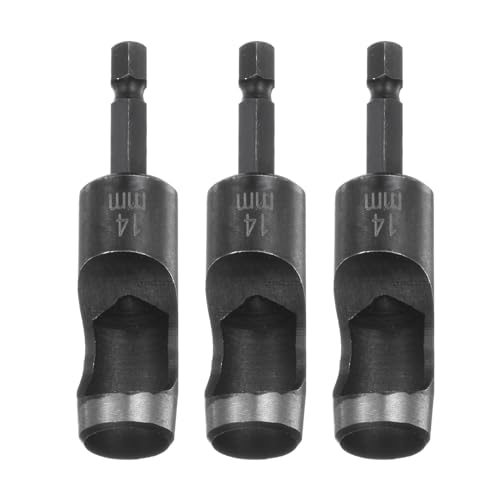 HARFINGTON 3pcs Leather Hollow Punch 1/4 Hex Shank for Drills, 14mm Dia Rotary Hole Punch for Thick Fabrics Leathercraft Working - size: 14mm