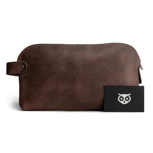 Hide & Drink, Large Rustic All Purpose Utility Bag for Cords & Chargers, Travel Bag, Multi-Purpose Bag, Full Grain Leather - color: Bourbon Brown