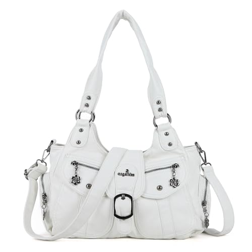 Angel Kiss Hobo Bags for Women Vegan Leather Shoulder Purses and Handbags Ladies Roomy Tote Bags Purse with Crossbody Strap - color: White