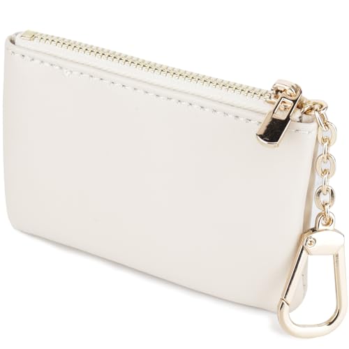 Veki Coin Purse Change Mini Purse Wallet with Zipper, Solid color-White | Fashionable Bag for Men Women, Key Chain Pendant Leather Classic Clutch Purse - color: Solid color-White
