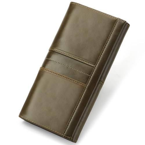 RFID Blocking Wallets for Women Leather Long Ladies Wallet Bifold Womens Wallet with Coin Pocket ID Window,DarkGreen - color: DarkGreen