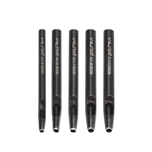 WUTA 5 Size Oval Leather Hole Punch Set,Carbon Steel Belt Hole Puncher, Leather Hand Punching Tool for Leathercraft Working - size: 3×5mm + 4×8mm + 5×7mm + 5×9mm + 6×10mm (5 pcs)