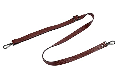 VanEnjoy Full Grain Genuine Leather Adjustable CrossBody Strap Replacement for Bag Purse, 0.7" Wide,26-51" Long - color: Brownish Red-grey Buckles