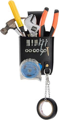 Small Tool Pouch, Genuine Leather Electrician Tool Pouch | 7 Pockets with Metal Tape Chain, Reinforced Rivets, Convenient & Quick Tool Access - color: black-c