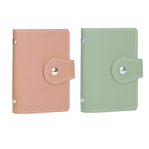 2 Pcs Credit Card Holder and business card holder，Sd Card Holder Each Has 26 Card Organizers, 2024 New Credit Card Holders book for Men and Women. - color: Green+pink
