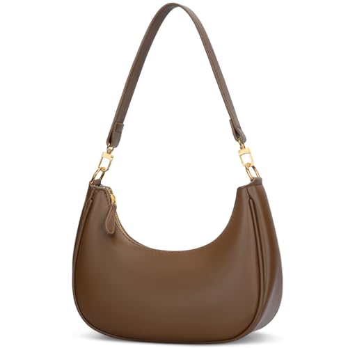 KKXIU Small Shoulder Bag for Women Mini Clutch Purses Cute Hobo Handbags | Classic Trendy Retro Underarm Crossbody Bag with Detachable Straps, Vegan Leather, Zipper Closure - color: Coffee