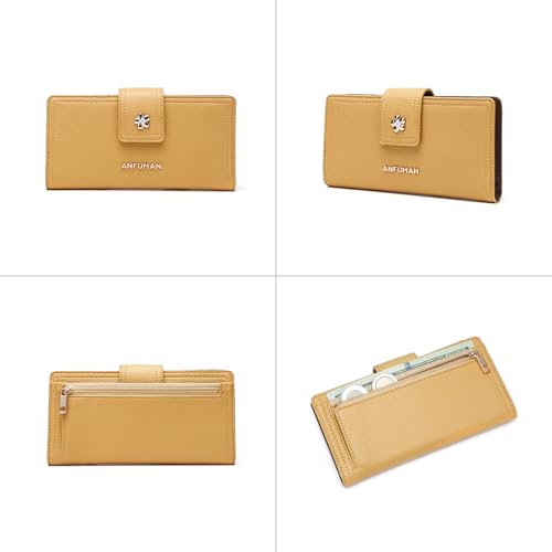 Long Wallets for Women Rfid Blocking Leather Multi Card Holder Wallet Clutch Ladies Wallet Zipper Pocket with ID Window Yellow - color: Yellow