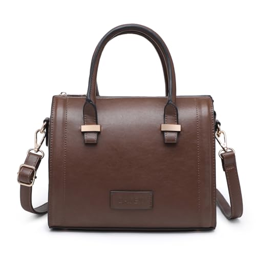 Shiny Patent Faux Leather Handbags Barrel Top Handle Purse Satchel Bag Shoulder Bag for Women - color: Buffalo Coffee