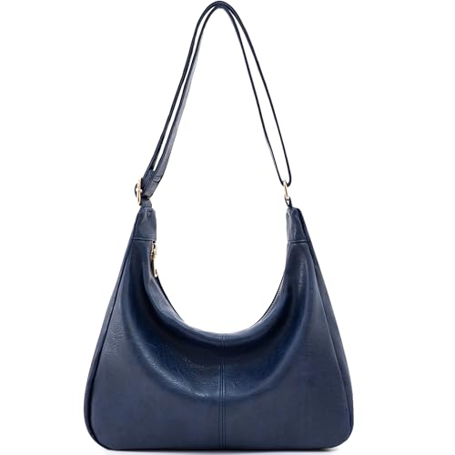 Hobo Bags for Women Foldable Shoulder Handbag CrossBody Purse | Adjustable Strap, 6 organized pockets, Crescent Tote Bag, Cute Slouchy Underarm Bag, Fits 12.9" iPad Pro - color: Dark Blue