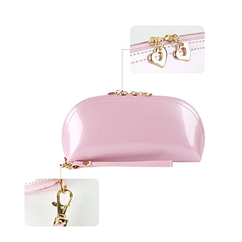 ZLMBAGUS Fashion Cosmetic Bag Patent Leather Makeup Pouch Wristlet Zipper Makeup Case Holder Coin Purse Clutch Pink - color: Pink
