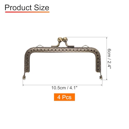 uxcell 4 Pcs Metal Purse Frame 10.5cm/4.1" Retro Rectangle Kiss Lock Clasp | Frame Embossed for Purse Making, Handled Bag, Coin Bag Clutch, Hardware Replacements (Bronze) - size: 4.1"