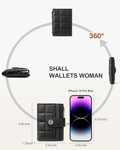 BOSTANTEN Small Wallet for Women RFID Blocking Leather Compact Card Holder | Zipper Coin Pocket, Bifold, Minimalist, Fits Small Purses, Travel, Quilted, Perfect Gifts, Black - color: Black