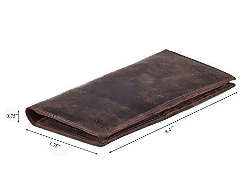 Long Wallet for Men Women Leather Slim Bifold RFID Blocking Card Holder | Real Top Grain Leather, Stylish 18 Credit Card Slots, 2 ID Windows, 2 Currency Sleeves, Gift Box, (Coffee, Crazy Horse) - color: Coffee Crazy Horse