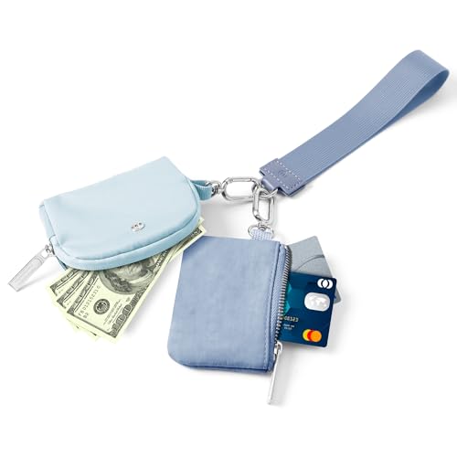 Mum's Memory Mini Zip Around Wristlet Wallets for Women -KeyChain Wallet with Detachable Dual Pouch Wristlet -Key Chain Coin Purse Small Wallets - color: Blue