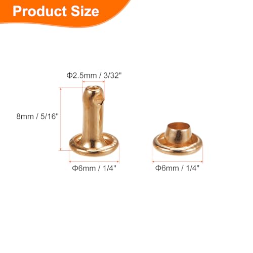 HARFINGTON 100 Sets Double Cap Leather Rivets, 6x8mm Round Cap Tubular Metal Studs Leather Crafting Rivets for Fabric Belt Pet Collar Boot Bag Repair and Decoration, Light Gold - color: Light Gold, size: 6x8mm