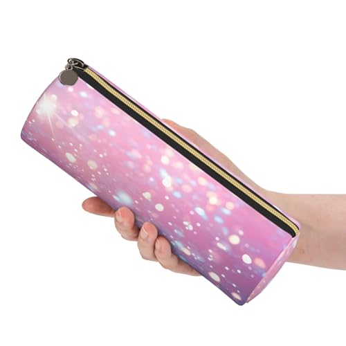 OSAM SPACE Leather Pencil Case Round Pencil Bag Glitter Pen Organizer Holder Portable Zipper Pouch Cute School Supplies for Girls Boys Study Office - color: Glitter