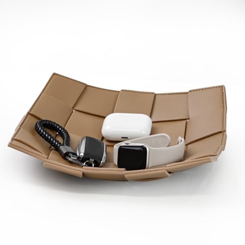 Valet Tray PU Leather Key Holder Bowl for Men and Women Entryway Table Nightstand Catchall Storage Organizer Tray for Wallet, Keys, Jewelry, Coins - Coffee, 9.8" L x 9.8" W x 2" H - color: Coffee
