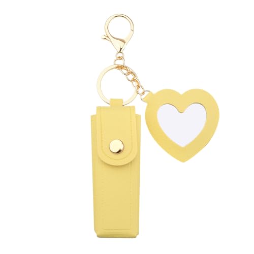 Sisadodo Lip Oil Lipstick Case with Mirror Lip Oil Lipstick Holder Key Chain for Car Keys Keychains Lipstick Organizer Case - color: Yellow