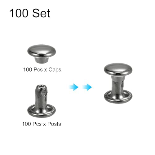 HARFINGTON 100 Sets Double Cap Leather Rivets, 6x6mm Round Cap Tubular Metal Studs Leather Crafting Rivets for Fabric Belt Pet Collar Boot Bag Repair and Decoration, Gunmetal - color: Gunmetal, size: 6x6mm