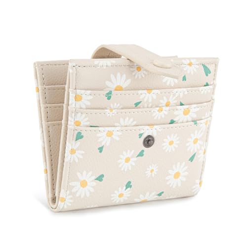 Montana West X Wrangler Women's Wallets Card Cases & Money Organizers Small Card Hoder Minimalist Slim Bifold Wallet and Zipper Coin Pocket WG216-W065LTN - color: Pure White Daisies
