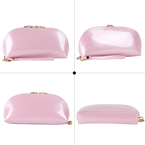 ZLMBAGUS Fashion Cosmetic Bag Patent Leather Makeup Pouch Wristlet Zipper Makeup Case Holder Coin Purse Clutch Pink - color: Pink