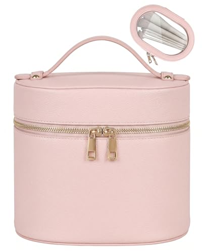 Prite 2 Pcs Makeup Bag Set Travel Cosmetic Case with Clear Pouch for Women | Removable Divider, Vanity Case, Waterproof, Vegan Leather, Elastic Slot, Dual Zipper, Structured, Easy Clean - color: Light Pink