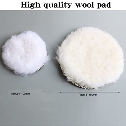 9PCS 4" 6 Inch Wool Polishing Buffing Pad Kit,Polishing Buffing Wheel for Drill Buffer Attachment with 5/8"-11 Drill Adapter Assortment Kit for Car Body Repair Polishing and Waxing