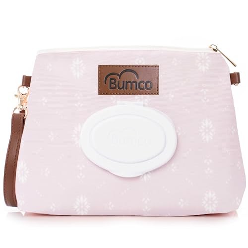 Bumco Portable Diaper Clutch Bag with Built-In Baby Wipes Dispenser (Lilac) | Airtight refillable wet wipes dispenser container. Portable travel pouch holder for quick baby cleanups on the go. - color: Lilac