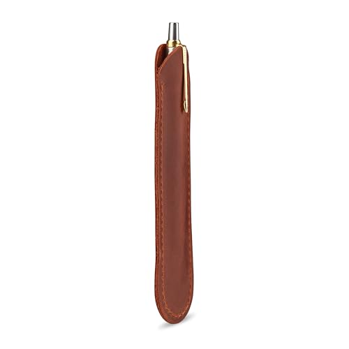 Leather Pen Case, Single Pen Pouch Cover, Fountain Pen Sleeve Holder (Cognac) - color: Cognac