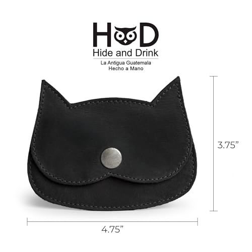 Hide & Drink, Cat Shape Wallet Handmade from Full Grain Leather - Charcoal Black - color: Charcoal Black