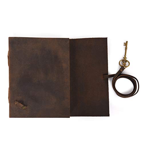 Leather Journal Travel Diary, Handmade Vintage Bound Notebook for Men & Women, Antique Key, Genuine Buffalo Leather- Quality Unlined Cream Paper Perfect for Notes, Art Sketchbook, 8X6 Inches, Cream - style: 8X6 Inches - Cream Unlined with Key